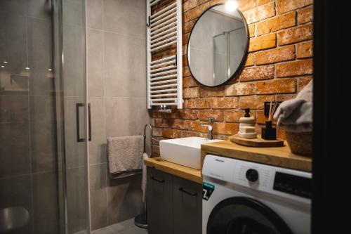 文戈热沃Apartament Loft Mazury的一间带水槽和镜子的浴室