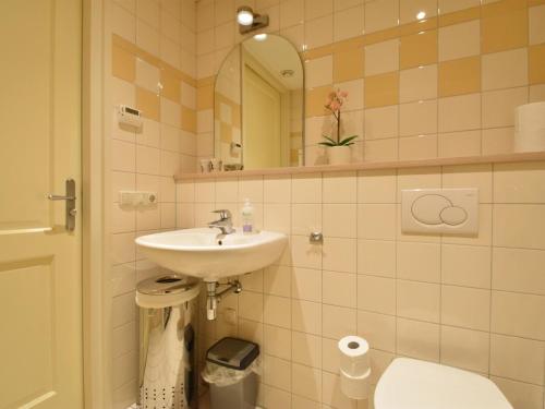 泽伊德沃尔德Vrijzicht的一间带水槽、卫生间和镜子的浴室