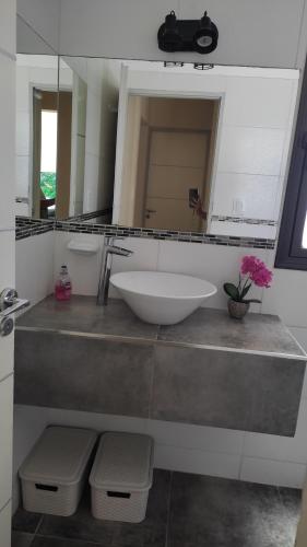 圣拉斐尔Llevarte a vivir的一间带水槽和大镜子的浴室