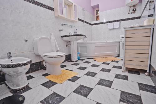 斯普利特斯普利特中心公寓的浴室配有卫生间、盥洗盆和浴缸。