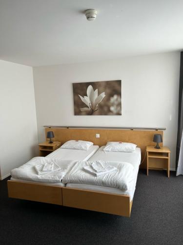 弗劳恩费尔德Hotel Domicil的一间卧室配有带白色床单和枕头的床。