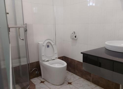 达累斯萨拉姆Nemart's Hotel的浴室设有卫生间、座椅和水槽。