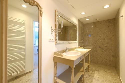 蒙斯Room Jade - La Maison de la duchesse de la Valliere - Parking privé的一间带水槽和镜子的浴室