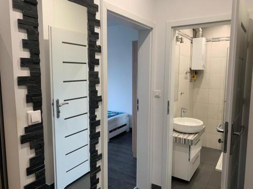 米尔泽希塞Katowice Airport Host的一间带卫生间和水槽的浴室