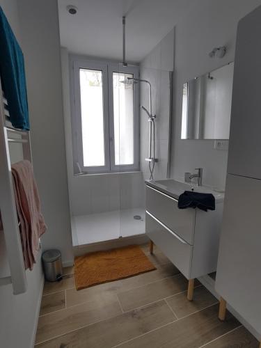 南特Appartement lumineux et spacieux 70m2 proche de tout - 3 chambres的白色的浴室设有水槽和窗户。