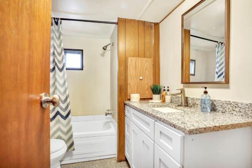 OcklawahaOcala Farm Lake House的一间带水槽、卫生间和镜子的浴室
