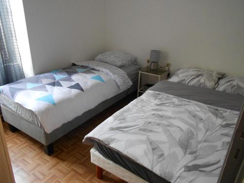 维耶尔宗Appartement-Vierzon-centre的一间卧室设有两张床和床头柜