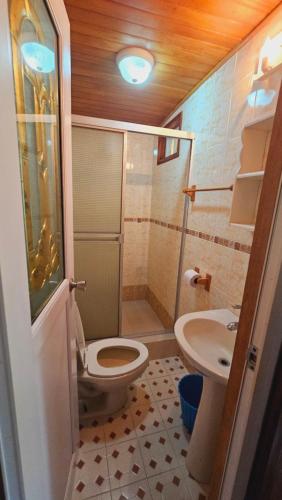博卡斯德尔托罗Bastimentos Hill Guest House的一间带卫生间和水槽的浴室