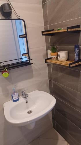 奥兰Fernand ville oran的浴室设有白色水槽和镜子