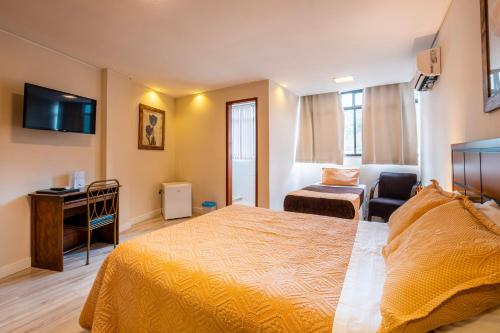 新弗里堡塞拉珠峰酒店 的酒店客房配有一张床、一把椅子和一张书桌