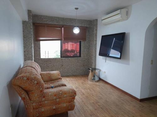 巴伦西亚Apartamento En Valencia的带沙发和平面电视的客厅