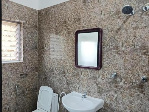 帕纳吉Felix Homestay Enclave的一间带水槽、镜子和卫生间的浴室