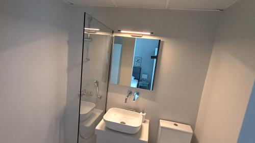 提诺斯提诺斯酒店的一间带水槽、卫生间和镜子的浴室