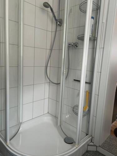 瓦尔茨胡特田根Homestay的浴室里设有玻璃门淋浴