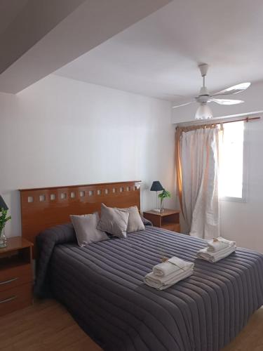 门多萨Shanti Alojamiento Monoambiente y Departamento的一间卧室配有一张床,上面有两条毛巾