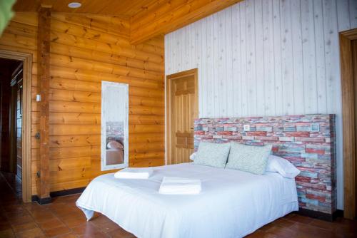 巴尔德佩尼亚斯La Casa del Cura Calao的卧室配有白色的砖墙床
