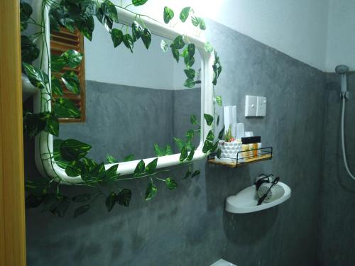 达瓦拉维翠景旅行度假旅馆的浴室设有水槽和植物镜子