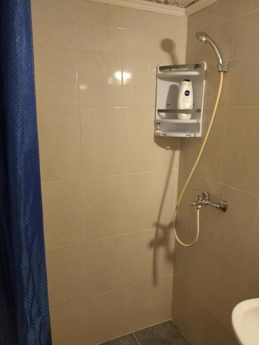 蒂瓦特Petkovic Apartmani 2的带淋浴、卫生间和盥洗盆的浴室