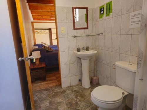 圣佩德罗·德·阿塔卡马Hostal Belen的一间带卫生间和水槽的浴室