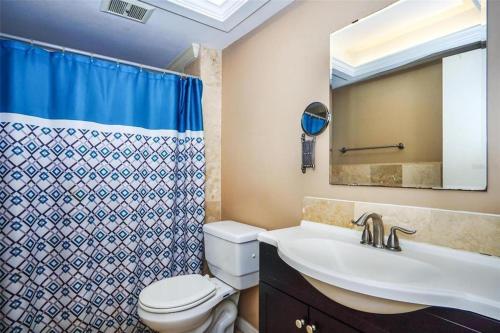 坦帕Executive Pool Home的一间带水槽、卫生间和镜子的浴室
