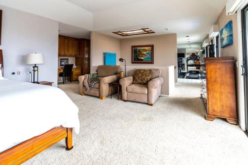 圣地亚哥Spacious Beautiful Home with Stunning Bay Views的一间卧室设有一张床和一间客厅。