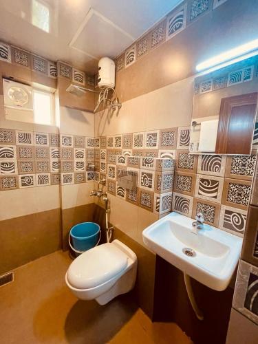 特里凡得琅Amalas Lodge的一间带卫生间和水槽的浴室