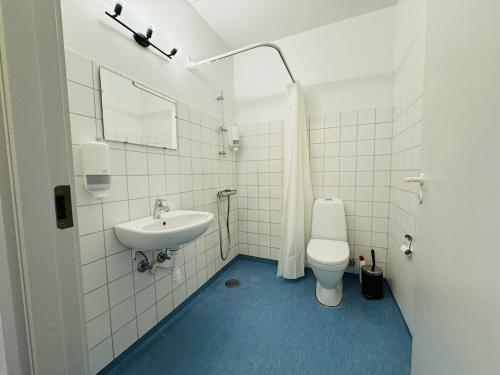 兰讷斯aday - Randers cozy 1 bedroom apartment的白色的浴室设有水槽和卫生间。