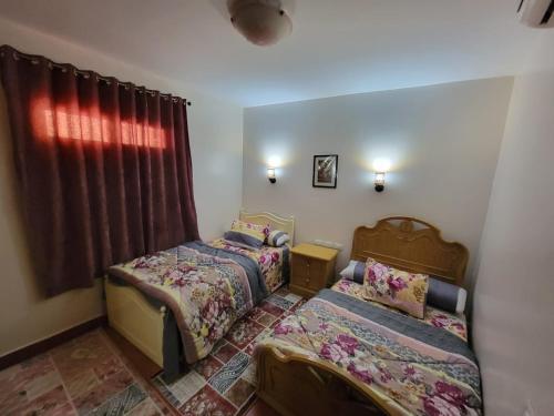 艾因苏赫纳Pyramids Porto El Sokhna Familis Only的一间卧室设有两张床和窗户。