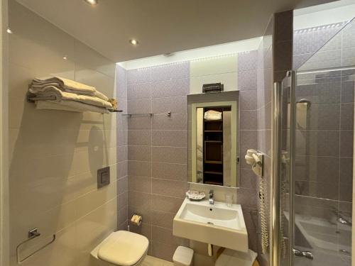 特拉帕尼法德拉中央酒店的一间带水槽、卫生间和淋浴的浴室