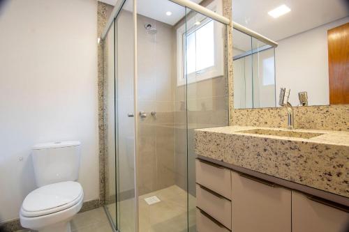卡内拉Mountain Village - My Home Temporada的一间带卫生间、水槽和镜子的浴室