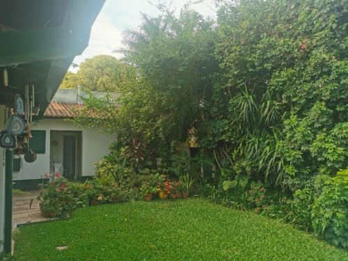 科连特斯Cuarto privado separado de la casa principal y con entrada independiente的一座带鲜花和树木的花园的房子