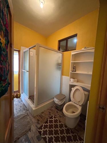 帕纳哈切尔Casa Momo的带淋浴和卫生间的浴室。