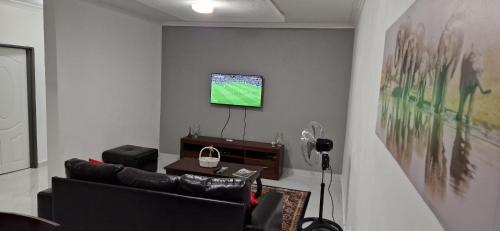MuseleShalom Apartments Kalumbila的客厅配有沙发和墙上的电视