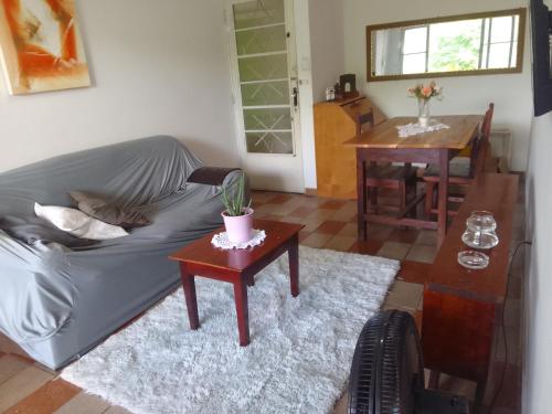 科伦巴LINDO APTO CENTRAL, MOBILIADO, AO LADO DO HOTEL NACIONAL CORUMBÁ -MS的客厅配有沙发和桌子