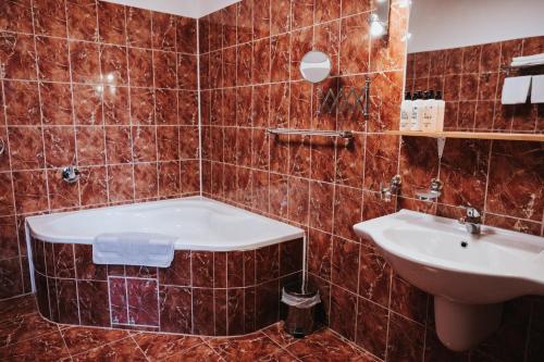 赫拉尼采森特鲁中心酒店的带浴缸和盥洗盆的浴室