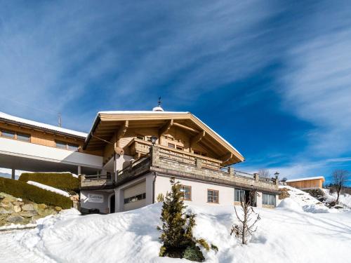 平茨高谷地霍勒尔斯巴赫Sunlit Apartment near Ski Area in Hollersbach im Pinzgau的雪中带屋顶的房子