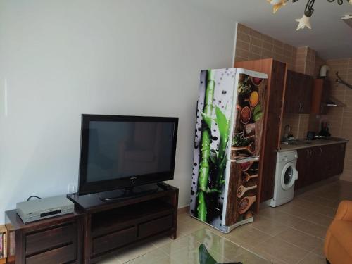 阿瓜杜尔塞Lovely Apartment in Aguadulce near Playa da Ventilla的一间带电视和冰箱的客厅