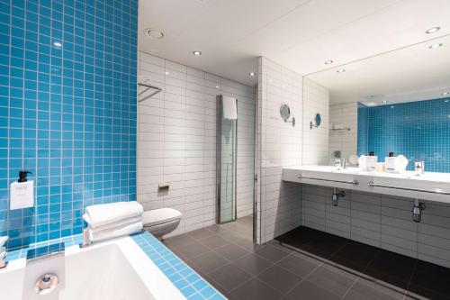 特罗姆瑟斯堪迪克伊萨维斯酒店的带浴缸、卫生间和盥洗盆的浴室