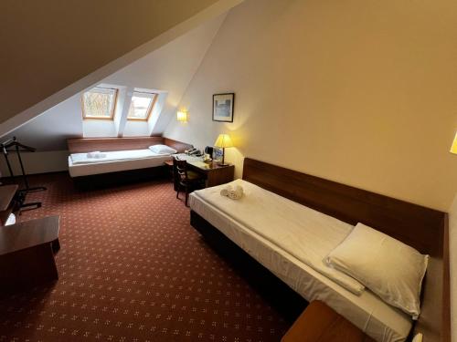 克莱佩达梅梅尔酒店 的配有一张床和一张书桌的酒店客房