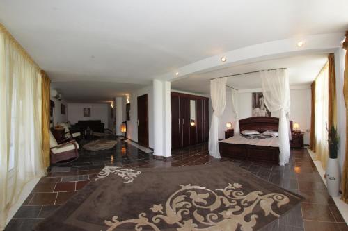 马马亚Complex Mamaia - HISTRIA的一间卧室设有一张床和一间客厅。