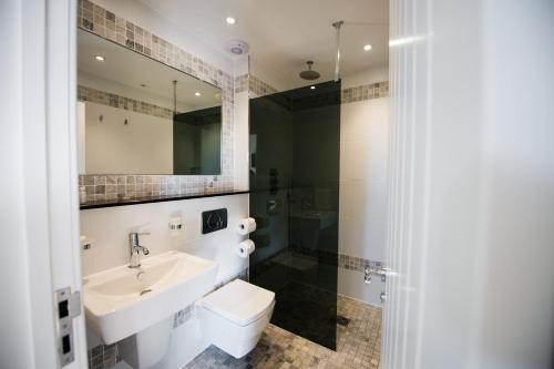 比勒瑞卡Great Blunts Stables的一间带水槽、卫生间和淋浴的浴室