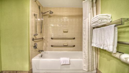 格林维尔格林维尔智选假日酒店的浴室配有浴缸、淋浴和毛巾。