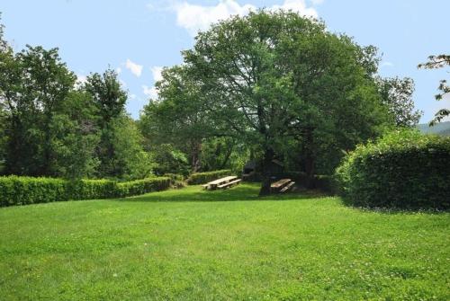 Fattoria MontecchioFerienwohnung für 2 Personen ca 40 qm in Cortine, Toskana Chianti的田野里种着树和长凳的公园
