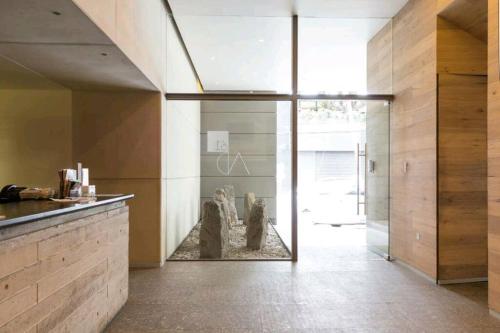 墨西哥城Luxury Apartment in Carso, Polanco的厨房里有两个镜子,两只狗