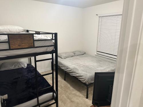圣安东尼奥Spacious Room for Rent: Conveniently Located near Highway 1604!的客房设有两张双层床和电视。