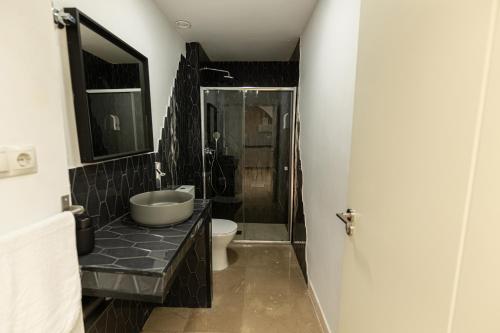 塞维利亚Lemon House Share and Enjoy的一间带水槽、卫生间和淋浴的浴室