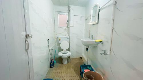 艾藻尔Aizawl Homestay的一间带卫生间和水槽的小浴室