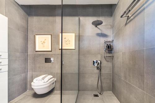 莫拉卡里瓦Iconic PRIVE beachfront villa Mola Kaliva的浴室配有淋浴和卫生间。