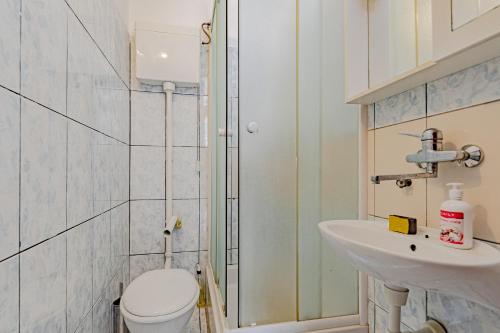 普特尼科维奇Apartments by the sea Luka Dubrava, Peljesac - 14187的带淋浴、卫生间和盥洗盆的浴室