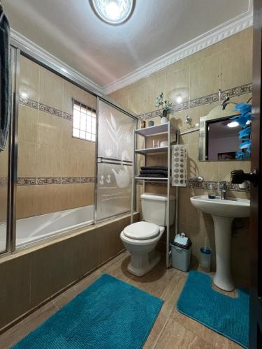圣地亚哥洛斯卡巴Casa Deisy的浴室配有卫生间、盥洗盆和淋浴。